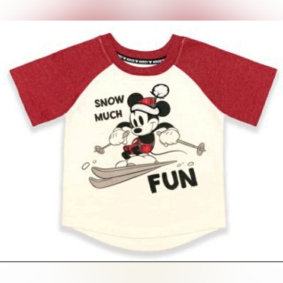 Disney Other - 🌻 Disney Christmas Mickey Skiing‎ "Snow Much Fun" Baby Boy Shirt Size 18mos NWT